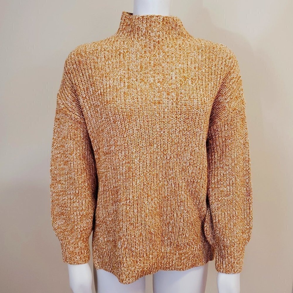cupcakes & cashmere Mock Neck Marled Knit Sweater caramel Brown Sz S Cotton